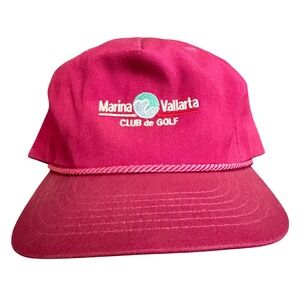 Marina Vallarta Club de Golf Cap Pink Rope Adjustable Leather Strap Made in USA